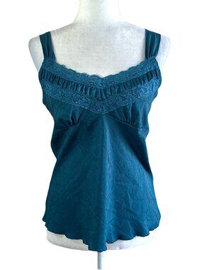 Cotta. G Vtg Y2K 2000s Blue Teal Satin Textured Lace Babydoll Top